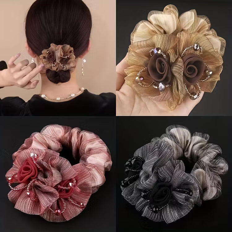 Most Beautiful mesh flower beaded hair ties