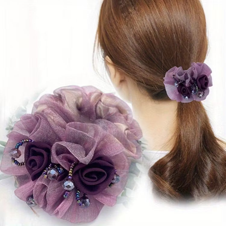 Most Beautiful mesh flower beaded hair ties